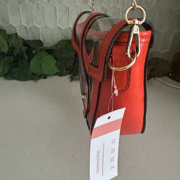 Clear & Orange Crossbody Bag With Gold Chain Strap By UNNI - Picture 4 of 6